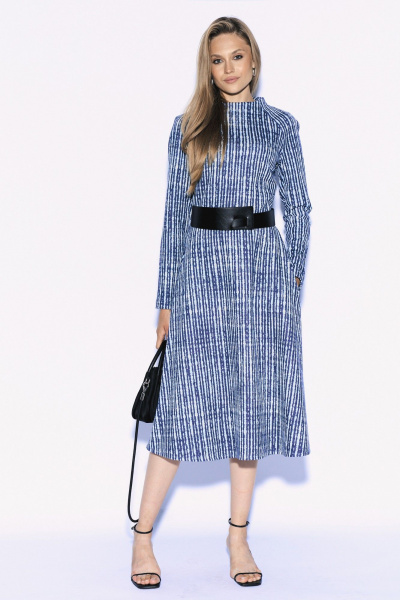Платье классического А-силуэта с поясом из трикотажа MilMil 1130 синий_полоска - фото 9