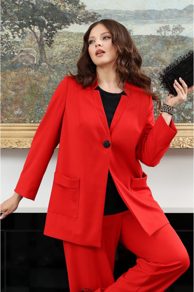 Дизайнерский костюм с блузой, жакетом и прямыми брюками Lissana 4939 брусничный - фото 2