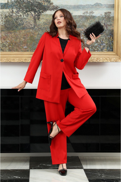 Дизайнерский костюм с блузой, жакетом и прямыми брюками Lissana 4939 брусничный - фото 1