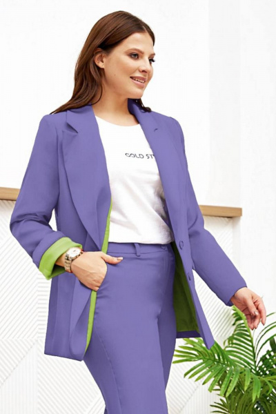Деловой костюм брюки и жакет яркого цвета Gold Style 2651 сирень - фото 3