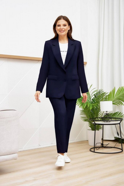 Деловой костюм брюки и жакет яркого цвета Gold Style 2651 темно-синий - фото 1