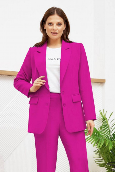 Деловой костюм брюки и жакет яркого цвета Gold Style 2651 фуксия - фото 3