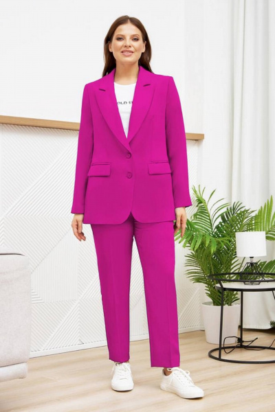 Деловой костюм брюки и жакет яркого цвета Gold Style 2651 фуксия - фото 4