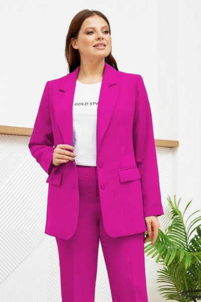 Деловой костюм брюки и жакет яркого цвета Gold Style 2651 фуксия - фото 6