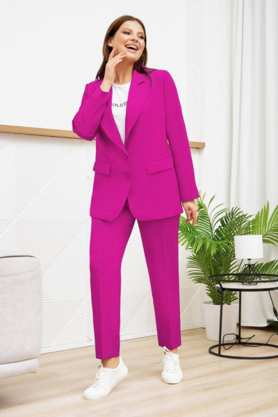 Деловой костюм брюки и жакет яркого цвета Gold Style 2651 фуксия - фото 8