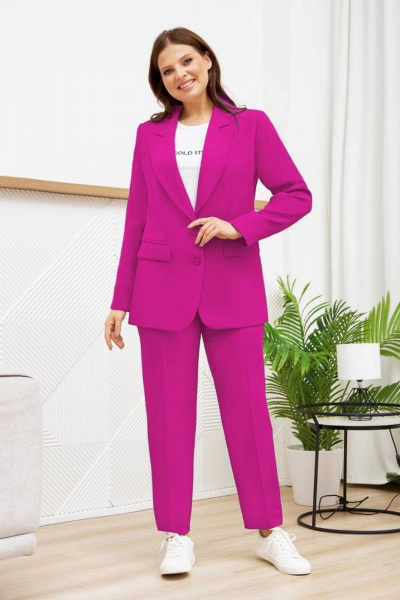 Деловой костюм брюки и жакет яркого цвета Gold Style 2651 фуксия - фото 10