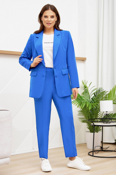 Брючный костюм жакет и топ с контрастом Gold Style 2651 светлый_электрик - фото 3