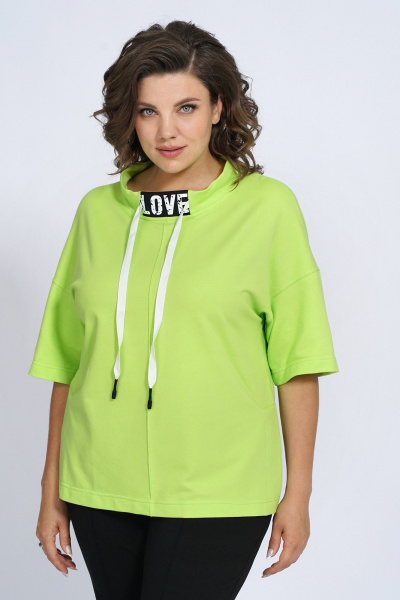 Трикотажный костюм с джемпером и брюками на каждый день Пинск-Стиль 155 салатовый+черный - фото 2