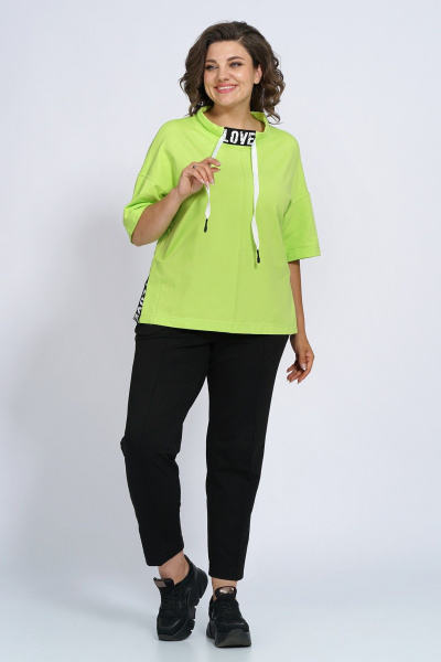 Трикотажный костюм с джемпером и брюками на каждый день Пинск-Стиль 155 салатовый+черный - фото 1