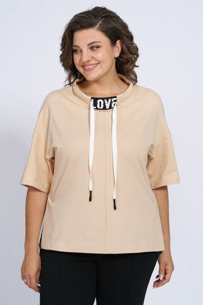 Трикотажный костюм с джемпером и брюками в нейтральных оттенках Пинск-Стиль 155 бежевый+черный - фото 7