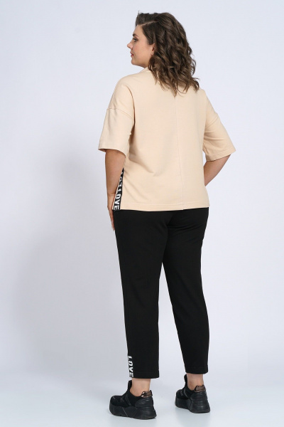 Трикотажный костюм с джемпером и брюками в нейтральных оттенках Пинск-Стиль 155 бежевый+черный - фото 5