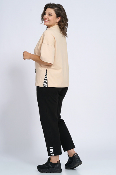 Трикотажный костюм с джемпером и брюками в нейтральных оттенках Пинск-Стиль 155 бежевый+черный - фото 4