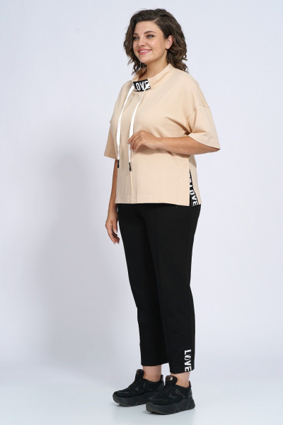 Трикотажный костюм с джемпером и брюками в нейтральных оттенках Пинск-Стиль 155 бежевый+черный - фото 3