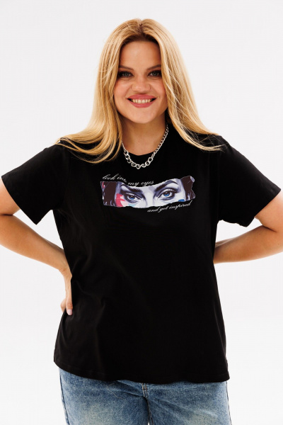 Черная трикотажная футболка с округлым вырезом ANIDEN 44-1 черный - фото 3