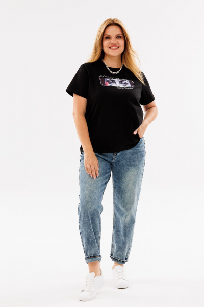 Черная трикотажная футболка с округлым вырезом ANIDEN 44-1 черный - фото 2