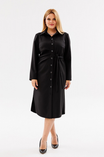 Платье Асимметричное с разрезами и поясом ниже колен ANIDEN 79-1 черный - фото 8