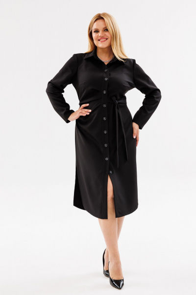 Платье Асимметричное с разрезами и поясом ниже колен ANIDEN 79-1 черный - фото 1