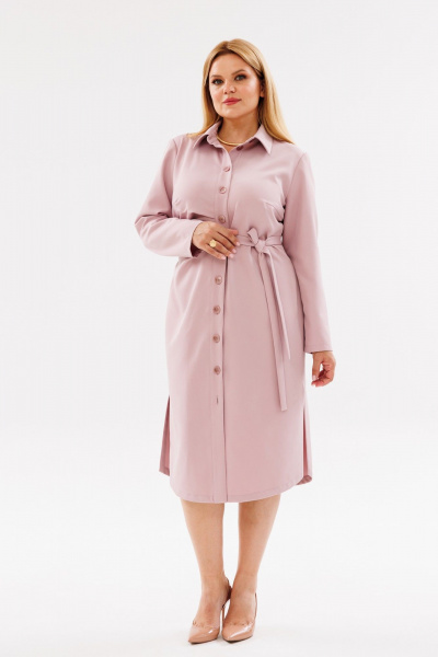 Платье Асимметричное с разрезами и поясом ниже колен ANIDEN 79-2 розовый - фото 1