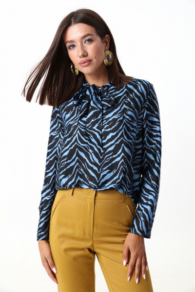 Голубая блуза из струящейся ткани с завязками LM 1632 голубой - фото 5