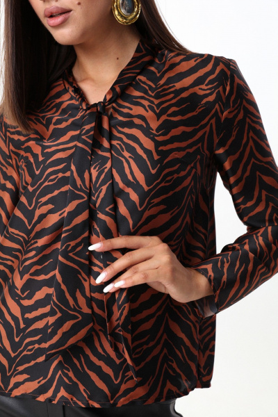 Коричневая блуза из струящейся ткани с завязками LM 1632 рыжий - фото 8