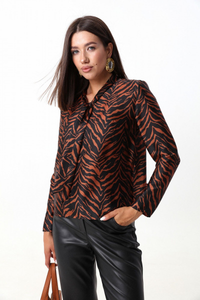 Коричневая блуза из струящейся ткани с завязками LM 1632 рыжий - фото 7