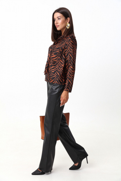 Коричневая блуза из струящейся ткани с завязками LM 1632 рыжий - фото 5