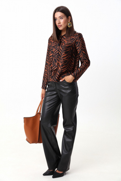 Коричневая блуза из струящейся ткани с завязками LM 1632 рыжий - фото 3