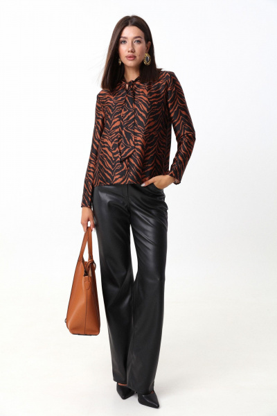 Коричневая блуза из струящейся ткани с завязками LM 1632 рыжий - фото 2