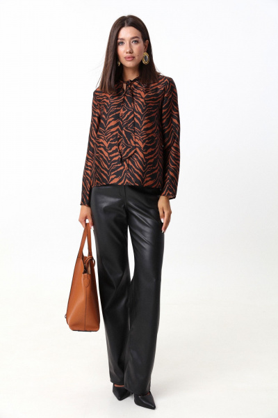 Коричневая блуза из струящейся ткани с завязками LM 1632 рыжий - фото 1