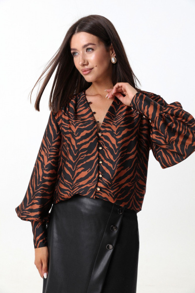 Коричневая блуза из тонкой ткани с V-образным вырезом LM ВИ1621 рыжий - фото 3