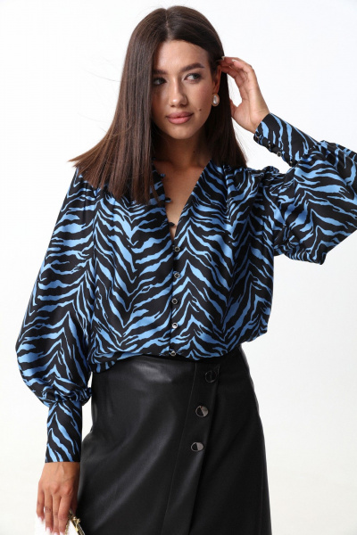 Голубая блуза из тонкой ткани с V-образным вырезом LM ВИ1621  голубой - фото 4