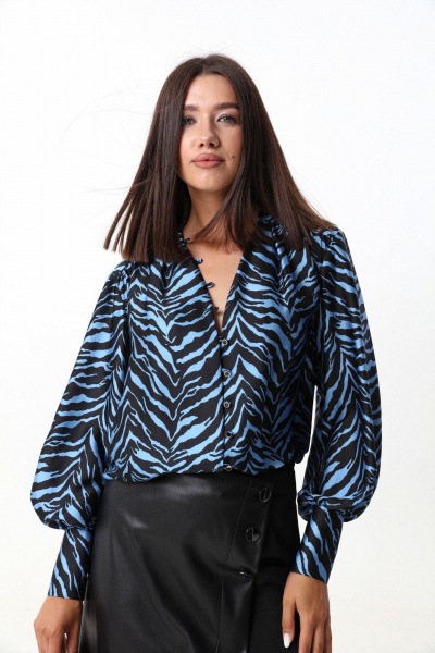 Голубая блуза из тонкой ткани с V-образным вырезом LM ВИ1621  голубой - фото 3