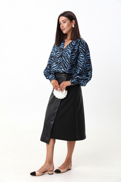 Голубая блуза из тонкой ткани с V-образным вырезом LM ВИ1621  голубой - фото 6