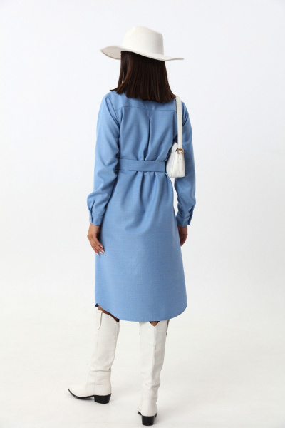 Голубое платье-рубашка из мягкой ткани с воротником и поясом LM КВ1280 голубой - фото 8