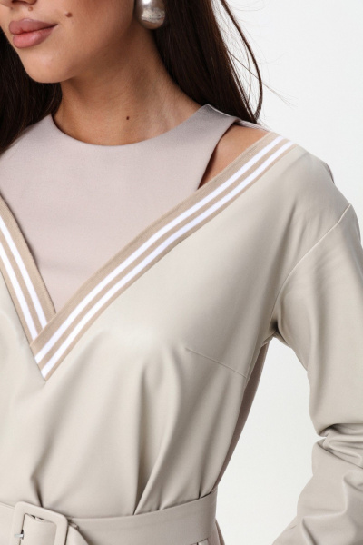 Платье свободного силуэта ниже колена с имитацией топа и открытыми плечами LM М91 беж - фото 11