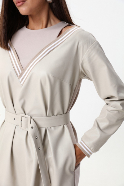 Платье свободного силуэта ниже колена с имитацией топа и открытыми плечами LM М91 беж - фото 10