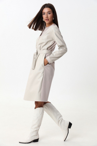 Платье свободного силуэта ниже колена с имитацией топа и открытыми плечами LM М91 беж - фото 8