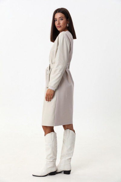 Платье свободного силуэта ниже колена с имитацией топа и открытыми плечами LM М91 беж - фото 7