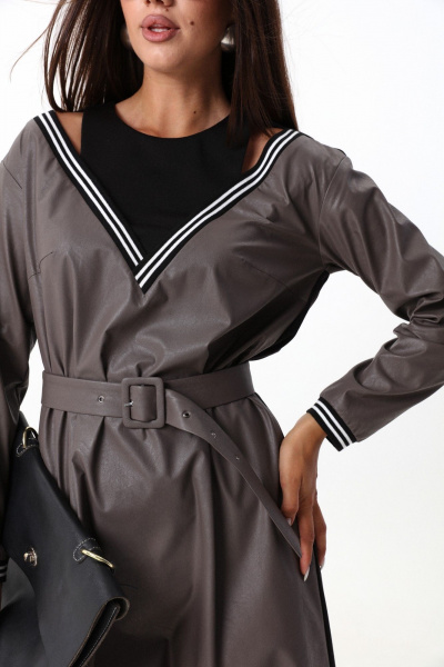 Платье свободного силуэта ниже колена с имитацией топа и открытыми плечами LM М91 серый - фото 7