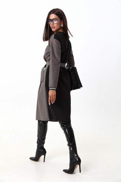 Платье свободного силуэта ниже колена с имитацией топа и открытыми плечами LM М91 серый - фото 6