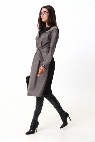 Платье свободного силуэта ниже колена с имитацией топа и открытыми плечами LM М91 серый - фото 3