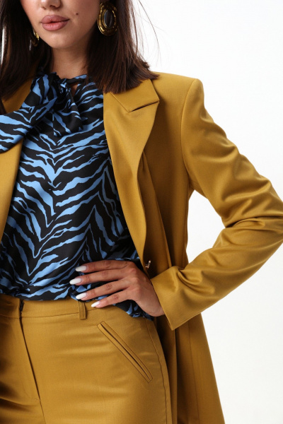 Жакет приталенный с отрезными бочками из текстиля LM КТ3003-1 горчица - фото 8