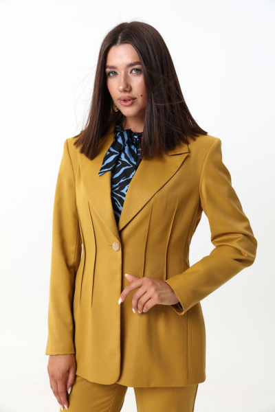 Жакет приталенный с отрезными бочками из текстиля LM КТ3003-1 горчица - фото 6