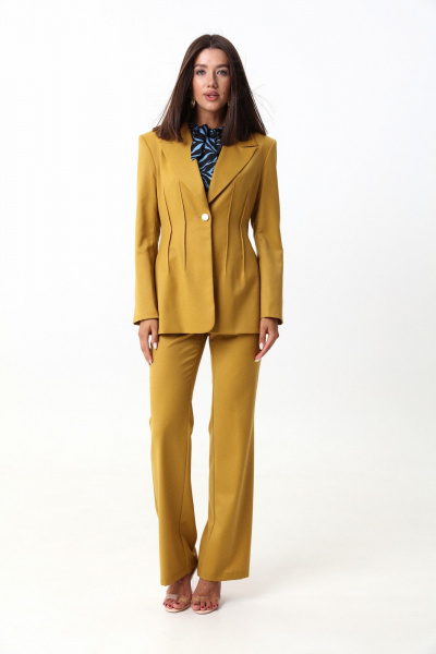 Жакет приталенный с отрезными бочками из текстиля LM КТ3003-1 горчица - фото 5