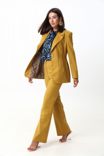 Деловые женские брюки прямого силуэта из текстиля LM КТ3013-1 горчица - фото 7