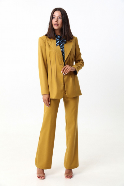 Деловые женские брюки прямого силуэта из текстиля LM КТ3013-1 горчица - фото 6