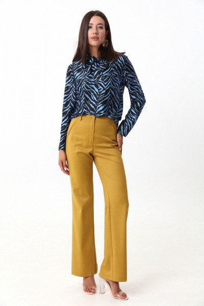 Деловые женские брюки прямого силуэта из текстиля LM КТ3013-1 горчица - фото 1