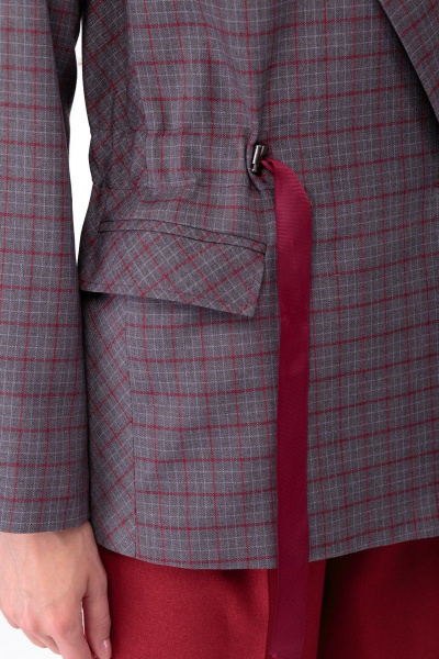 Бежевый клетчатый жакет с кулиской и прорезными карманами Anelli 901 клетка_беж - фото 10