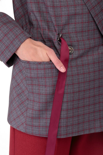 Бежевый клетчатый жакет с кулиской и прорезными карманами Anelli 901 клетка_беж - фото 9