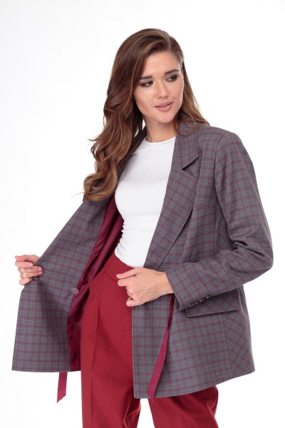 Бежевый клетчатый жакет с кулиской и прорезными карманами Anelli 901 клетка_беж - фото 8